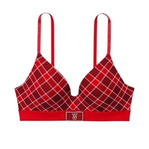 Victoria Secret Red Plaid Women's Bra Lightly Padded Sz 38B
